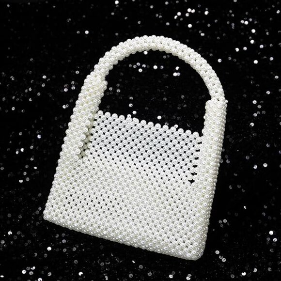 Neiman Marcus White Pearl Beaded Evening Clutch Purse